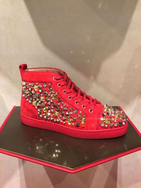 

red suede + studs daily high casual walking elegant designer red bottom sneakers shoes men ,women outdoor trainer party wedding dress, Black