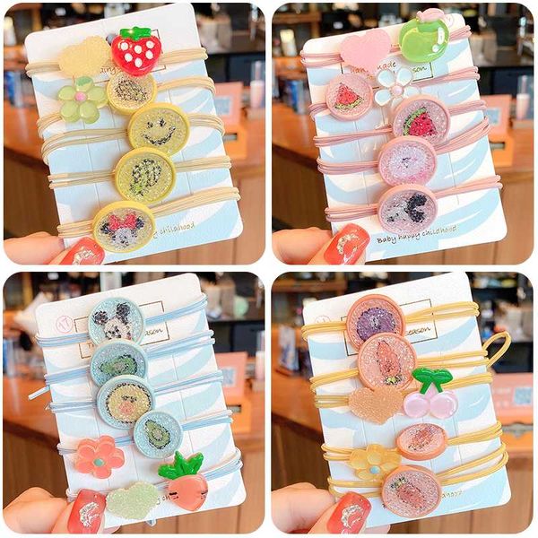 

5/8 pcs/set children cute cartoon flower fruit elastic hair bands girls lovely scrunchies rubber bands kids hair accessories, Slivery;white
