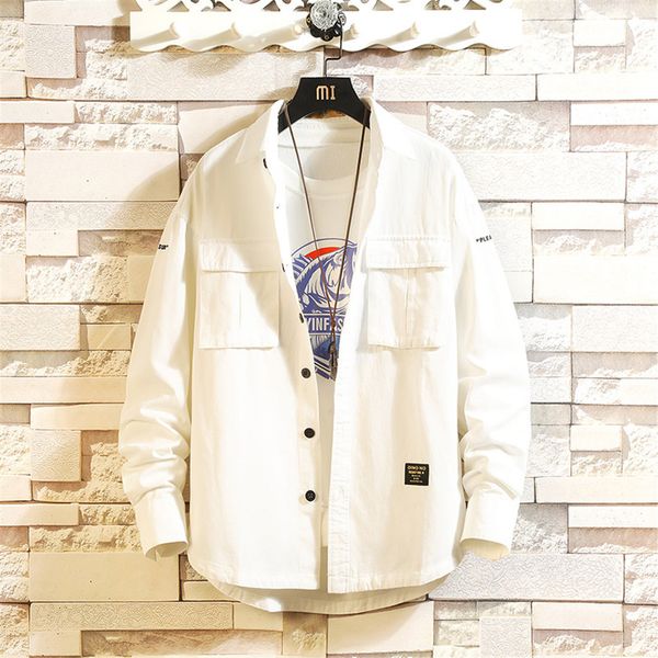 

autumn winter men's blouse shirts loose casual daily plaid long sleeve mens clothing vintage streetwear men dress shirts, White;black