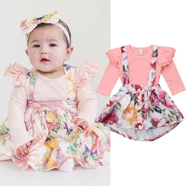 

pudcoco 2019 baby girl clothes newborn for female outfit infant clothing set long sleeve bodysuit + skirt overall suit 0-24m, White