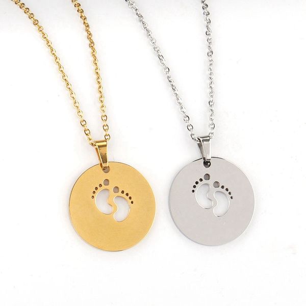 

2020 fashion round hollow small feet stainless steel pendant necklaces cute interesting necklace for women jewelry accessories, Silver