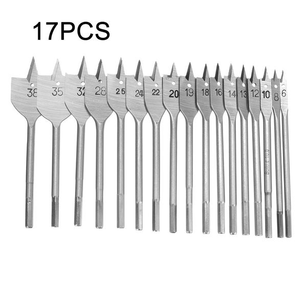 

17pcs metric sizes 6-38mm woodworking machine hexagonal handle flat wood drill bits set bit wallated wood open hole