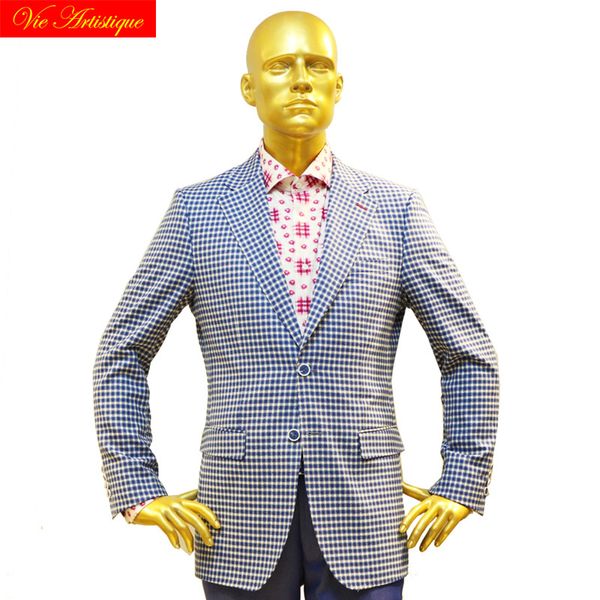 

custom tailor made men's bespoke suits business formal wedding ware bespoke 2 piece (jacket+pants) blue plaid wool slim fit, White;black