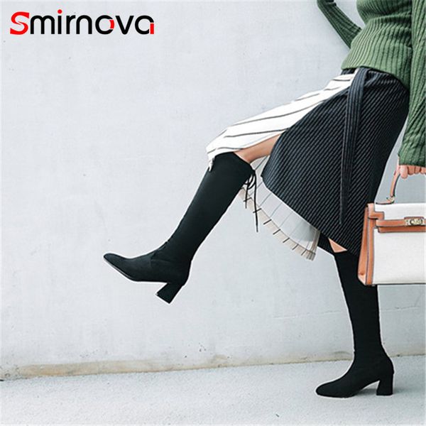 

smirnova fashion bowtie knee high boots 2020 elegant pointed toe boots for woman autumn winter big size long ladies, Black