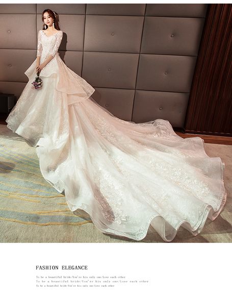 

wedding garment new long-tailed bride marriage princess dream out garment shake the same hepburn wedding garment, White