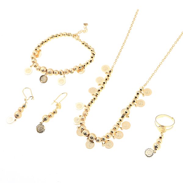 

18k gold plated ball ethiopian women wedding jewelry african beaded earrings necklace bracelet set, Black