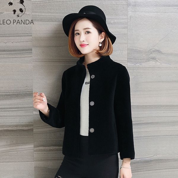 

2019 autumn winter new women sheep shear coat ladies fur jacket stand collar short wool jacket natural sheep shearing fur, Black