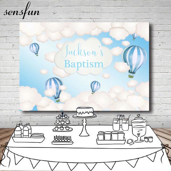 2020 Sensfun Boys Baptism Baby Shower Backdrop Coulds Hot Air