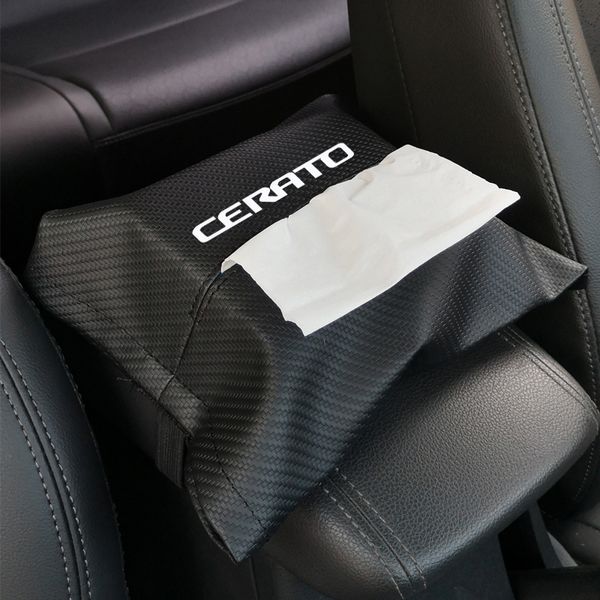 

carbon fiber grain leather seat back tissue box car armrest box tissue car interior accessories for kia cerato