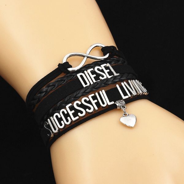 

infinity love alphabet bracelet cute silver color heart charm customizable handmade leather bracelets punk jewelry for men, Golden;silver