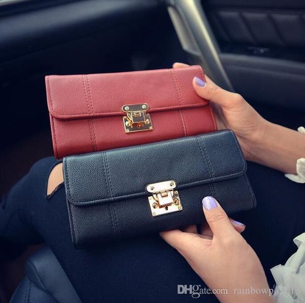 

wholesale brand handbag fashion women lock long wallet all-match style leather wallet wallet function seventy percent off korean women, Red;black