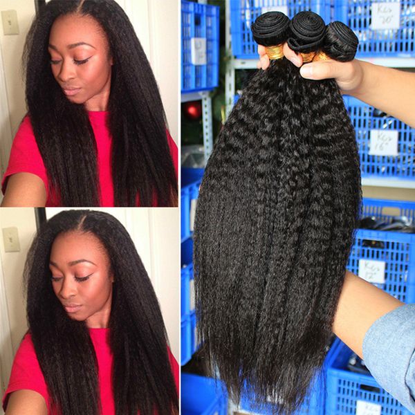 Kinky Straight Hair Brazilian Virgin Hair Weave Bundles Coarse