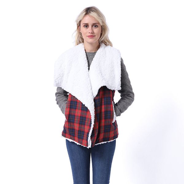 

2019 autumn and winter women's new imitation lamb vest solid color temperament wild plush warm coat nv102, Black