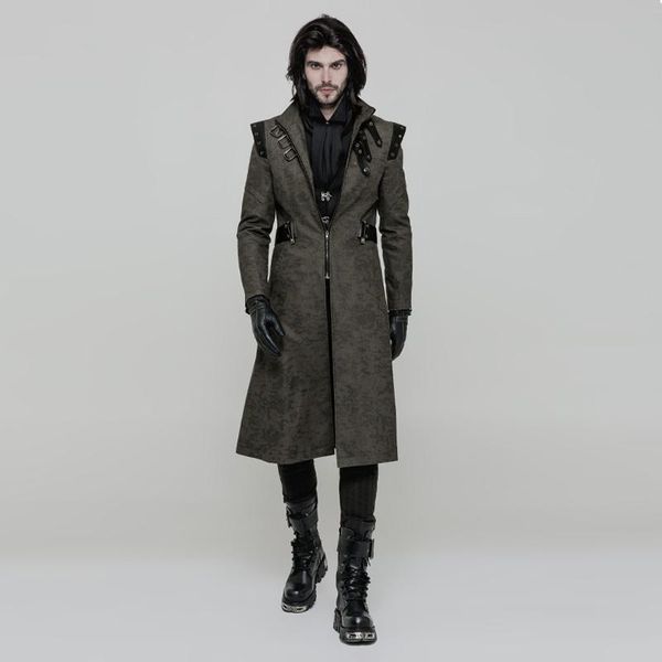 

punk rave men's gothic buckle neckline jacquard handsome coat y-854, Tan;black