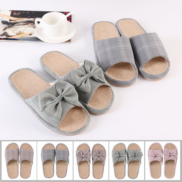 

new 2019 household pot bottom flax slippers couple bow-knot floor indoor waterproof four-season cotton slippers wholesale, Black