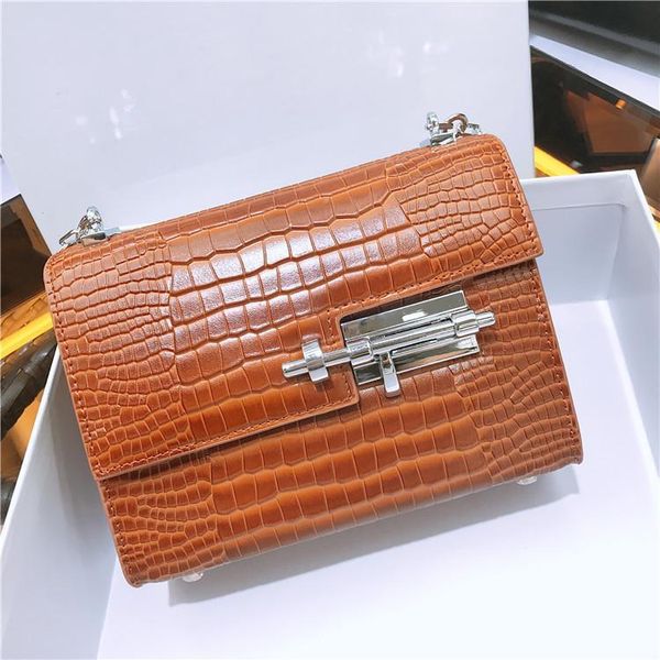 

elegant2019 crocodile leather genuine grain woman single shoulder span chain small square package