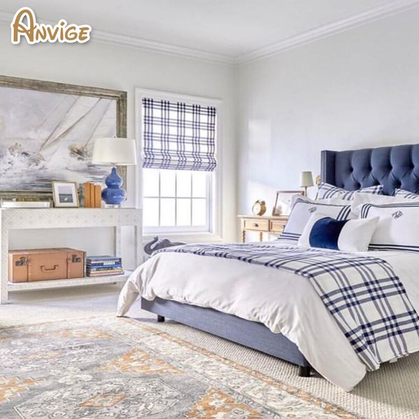 

modern plaid printed full blackout/light filter roman shades ,easy install washable curtains ,customized window curtain drape