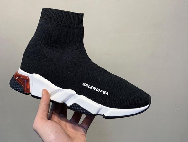

2020 designer balenciaga speed trainers clearsole jacquard knit white black graffiti sole flat sock boots casual shoes runner 36-45, Black;white