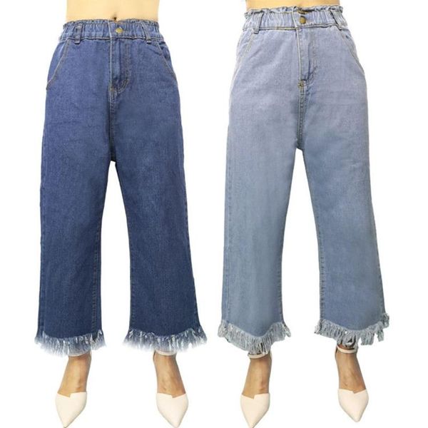 

women's jeans women high waist pants fashion button elastic loose tessel solid 5xl plus size de mujer femme, Blue
