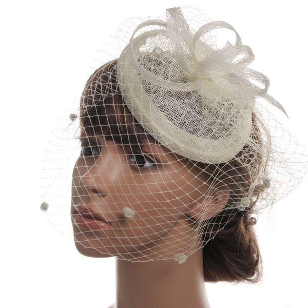 

клип девушка mesh veil hat свадебный головной убор элегантные ленты hat mesh повязка для волос для женщин свадебные чаепитие головных уборов, White