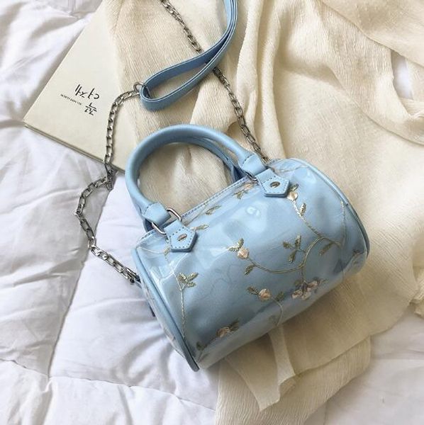 

pvc pillow bag women shoulder bags crossbody gauze flower embroidery lady travel handbags mini chain bag