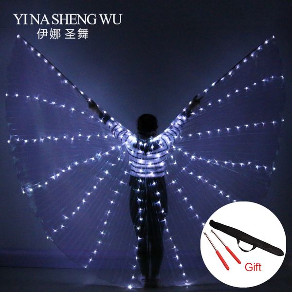 

2018 new women belly dance props 360 degrees led shining wings girls dance wings angle of opening dancer props with sticks, Black;red