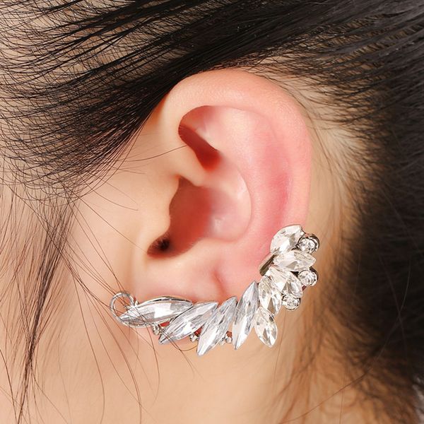 

2019 new fashion elegant vintage punk gothic crystal rhinestone ear cuff wrap stud clip earrings 3e1214, Silver