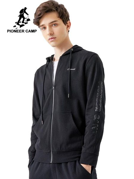 

pioneer camp spring summer jacket men causal hooded zipper cotton loose sports cardigan mens coats 2020 ajk0105032, Black;brown