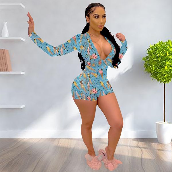 

женская sexy глубокий v шеи длинным рукавом bodycon комбинезон способа печати bodysuit шорты romper партии clubwear, Black;white