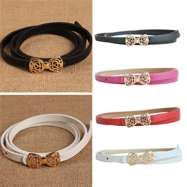 

female slim belts bowknot alloy buckle pu leather waist belts match for dresses shorts feminino fashion straps punched, Black;brown