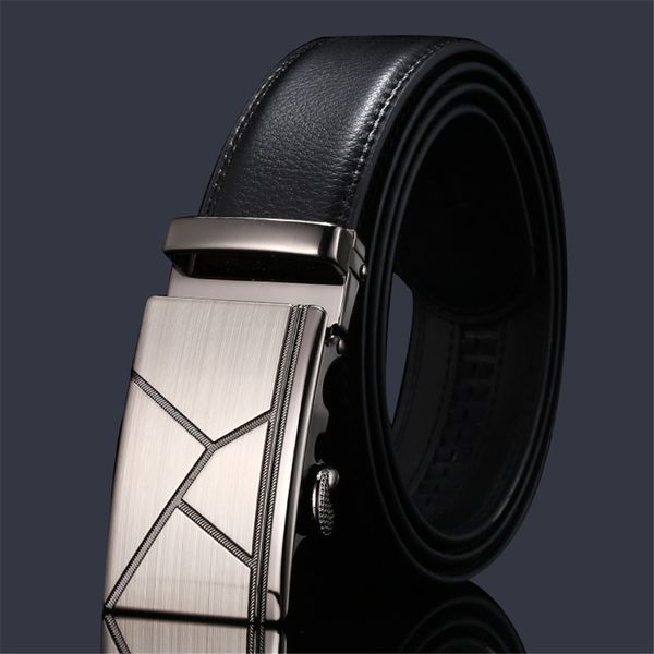 

genuine leather men's simple belt fashion designer business new belt jaguar pattern decorative alloy automatic buckle, Black;brown