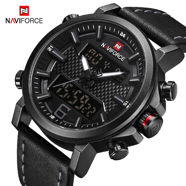 

naviforce fashion men's digital analog watch men waterproof led quartz sport watches army clock relogio masculino, Slivery;brown