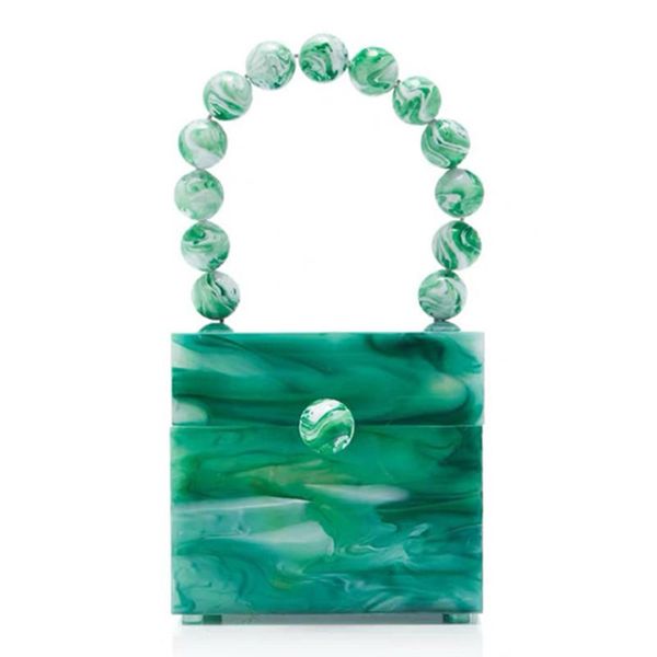 

ladies gifts beaded handle marble tortoise shell and jade pattern acrylic cubic box evening party purse mini handbag clutch bag