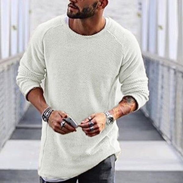 

men's knitted sweater with round collar and long sleeves, White;black