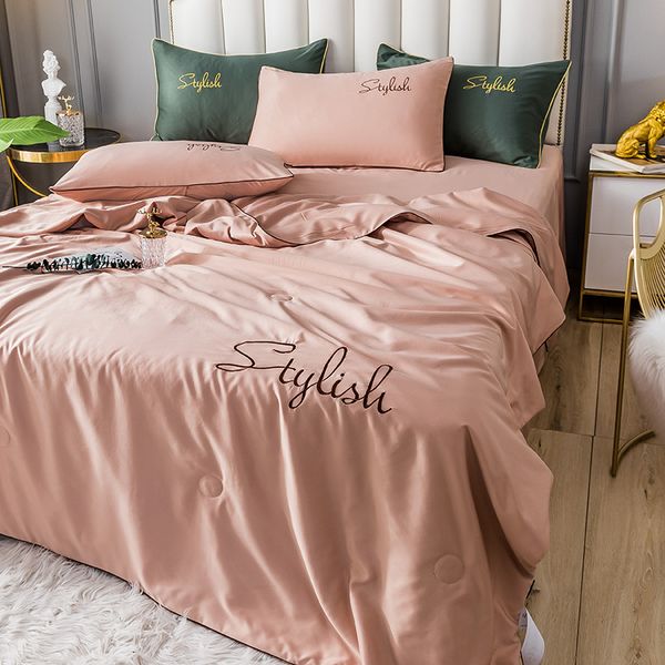 

washed tencel quilts summer embroidery comforter set yellow quilts can add pillowcase solid fashion duvet cool bedspread 200*230