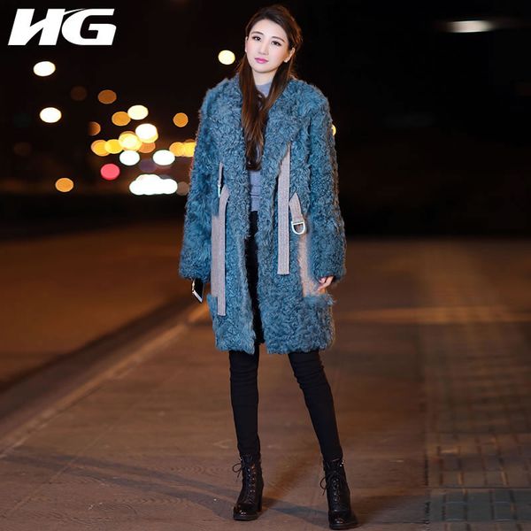 

hg] fashion new women winter spring open stitch loose pocket turn-down collar coat female solid color long blend coat lyh2624, Black