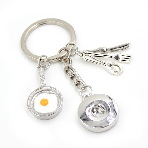 

new arrival 18mm snap jewelry cooking key chain handbag charm 18mm snap key ring culinary fried egg charms chef keychain gifts for men women, Slivery;golden