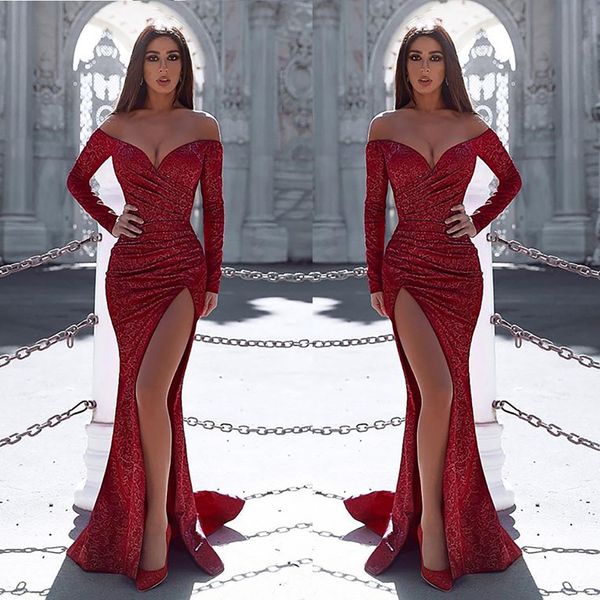 

new slash neck long sleeve dress high open cut slim bag hip fishtail evening dress party dresses, White;black