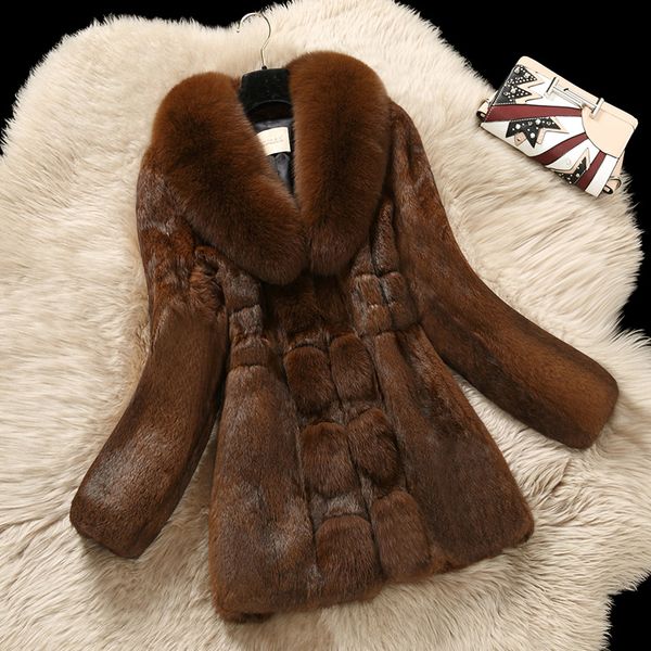 

large natural fur collar women's whole skin real fur coats outerwear woman leather jackets plus size l - 8xl, Black