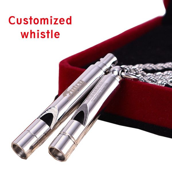 

2pcs stainless steel personalized laser engraved outdoor survival whistle pendant for men and women