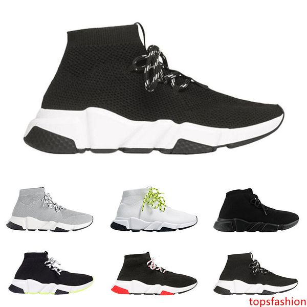 

2019 men women designer socks shoes speed trainer lace up mid black white yellow fashion mens trainers casual platform sneakers