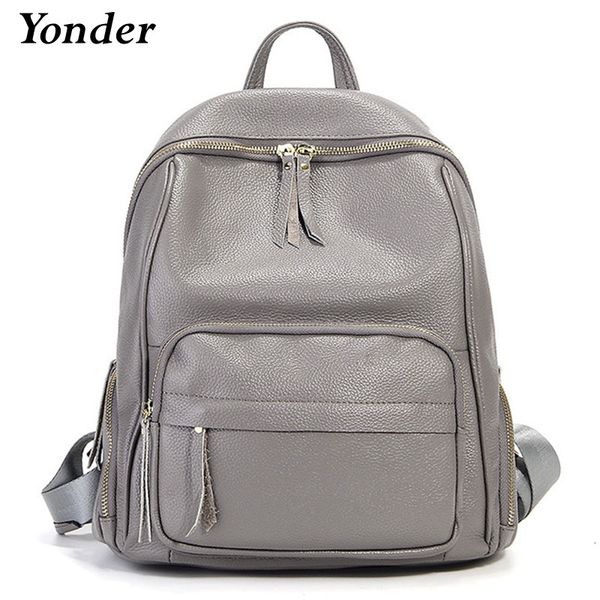 

yonder fashion soft genuine leather women backpack a+ ladies daily casual travel bag knapsack schoolbag book gray