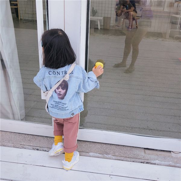 

children's head denim jacket autumn new men's and women's jacket, Blue;gray