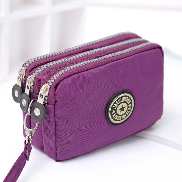 

coin purse women small wallet washer wrinkle fabric phone purse three zippers portable make up bag mujer monederos para monedas, Red;black