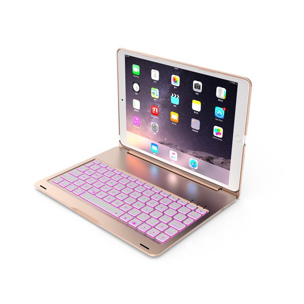 Ultradünne, farbenfrohe Hintergrundbeleuchtung, Aluminium-Flip-Schutzhülle, Bluetooth-Tastaturhülle für iPad Mini 2, 3, 4