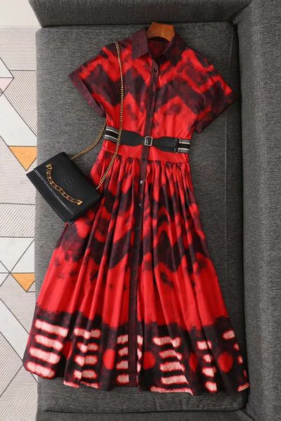 

2020 european and american brand new women's fashion polo tie dye single breasted short sleeve dress