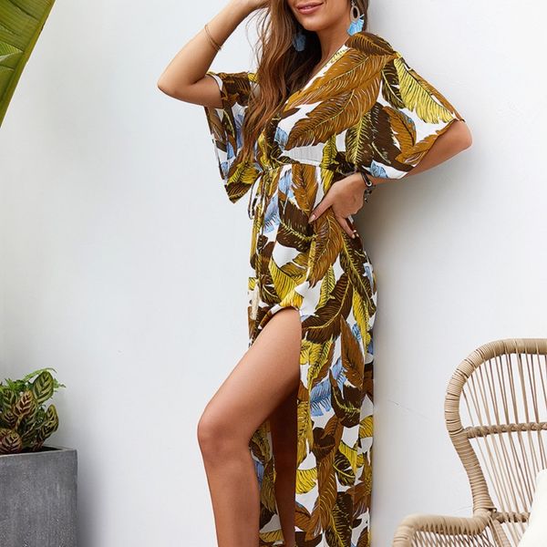 

holiday summer cotton dress 2019 print bohemian split boho green beach dress women fashion female vestidos long dresses, Black;gray