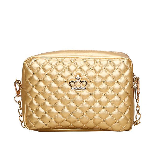

2017 women bag fashion women messenger bags chain rivet shoulder bag pu leather crossbody quiled crown bags