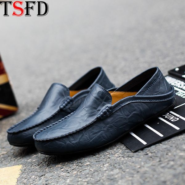 

soft male sneakers male fashion sport shoes men office shoes wild slip-on shoe man leather driving simple blue loafers y10, Black