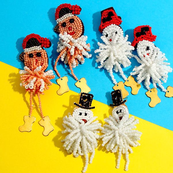 

flatfoosie handmade beaded snowman drop earrings for women girl christmas gift 2020 jewelry boho wedding party statement earring, Silver
